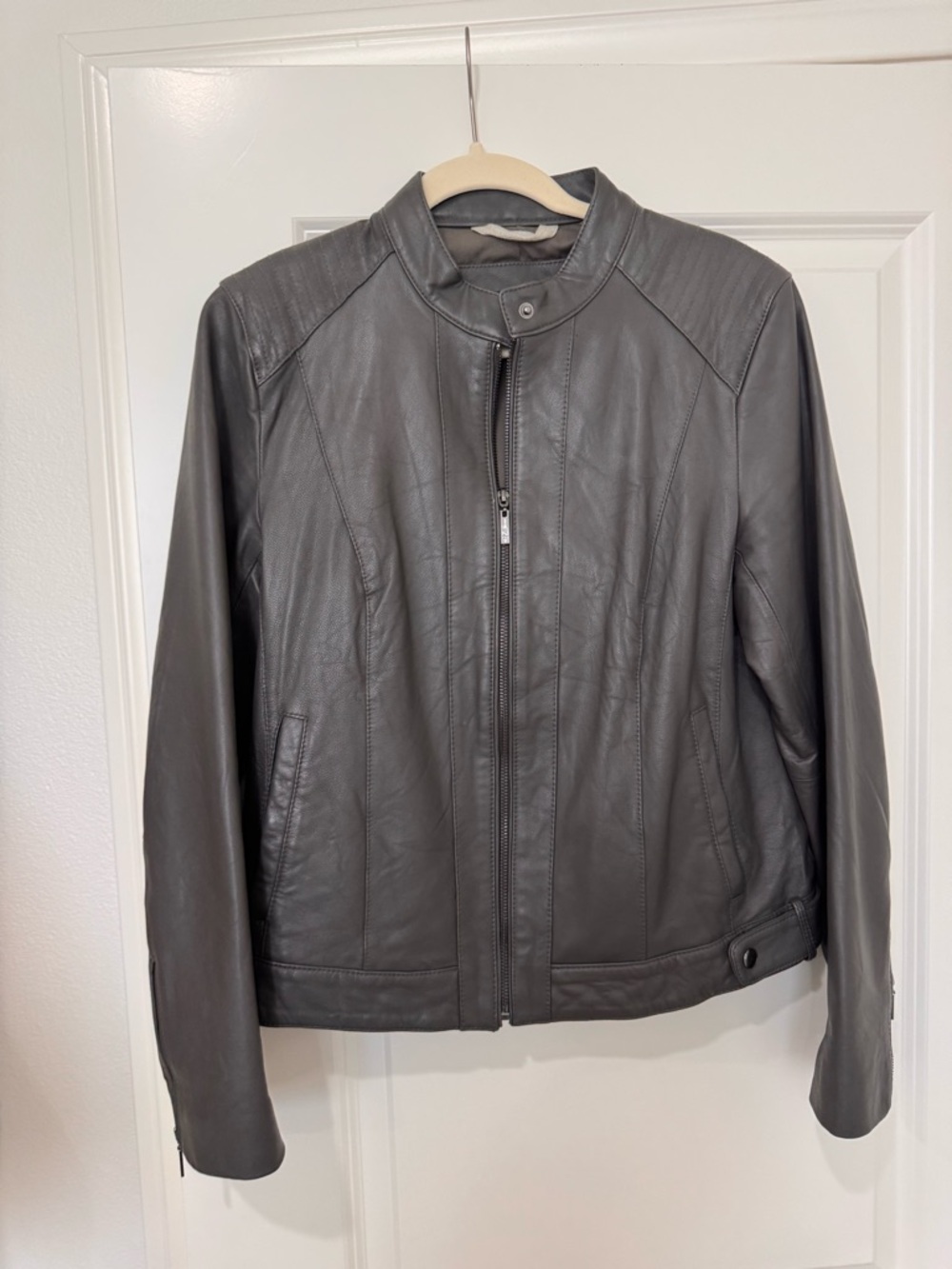 Cole Han Gray Leather Moto Jacket Size L